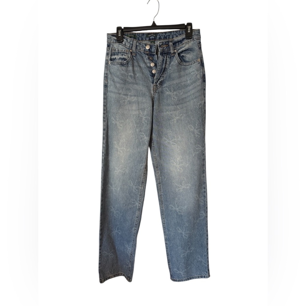 Wild Fable Light Blue Straight Jeans for Women Size 2 Ribbon Pattern
